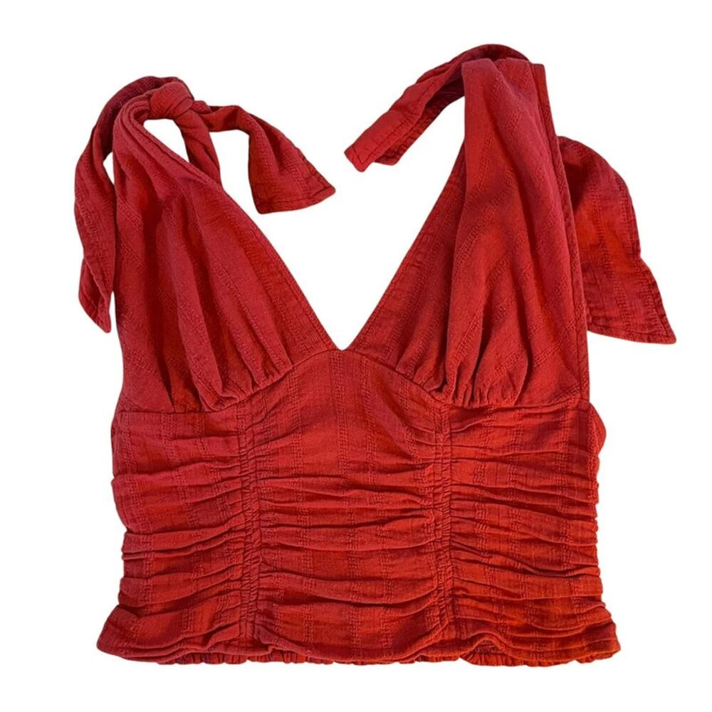 Free People Rushed Tie Shoulder Crop Top